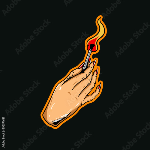 Hand drawn illustration of a hand holding a lighter
