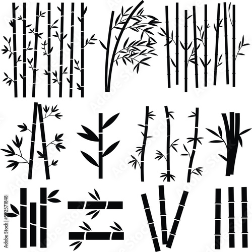 Set of bamboo tree silhouettes