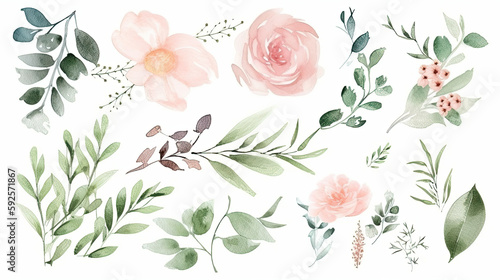 beautiful watercolor floral 2 illustration elements set 