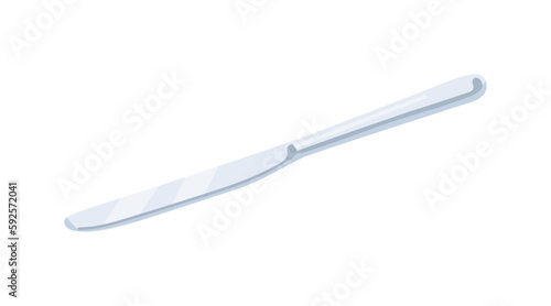 Table knife, kitchen cutlery item. Cutting tool, dining utensil, metal flatware. Stainless steel knive. Flat cartoon vector illustration isolated on white background