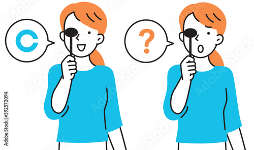 視力検査をする若い女性　イラストセット