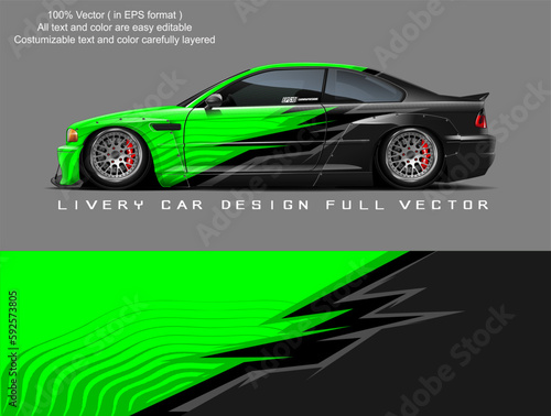 Car decal design vector. Graphic abstract stripe racing background designs for vehicle, race, rally, adventure and car racing livery
