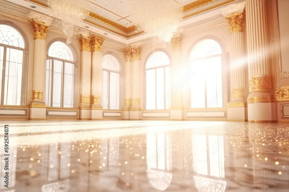 Background scenario of a luxury empty room mansion with marble floor and lighting effects Generative AI Illustration