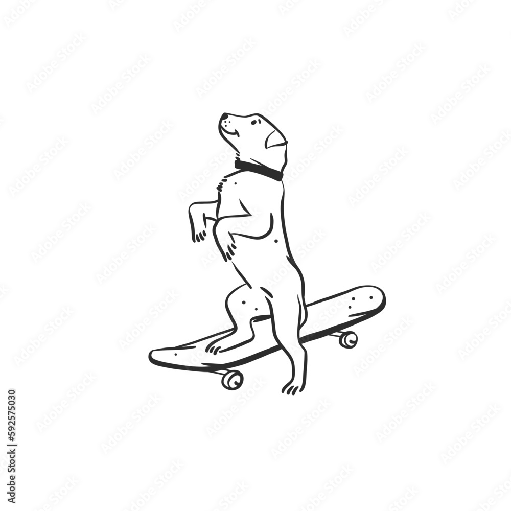 Obraz premium Hand drawn vector abstract graphic line art collection with diverse cute funny cartoon dogs characters.Vector illustration of funny cartoon different breeds dogs in trendy flat style. Line dog icon.