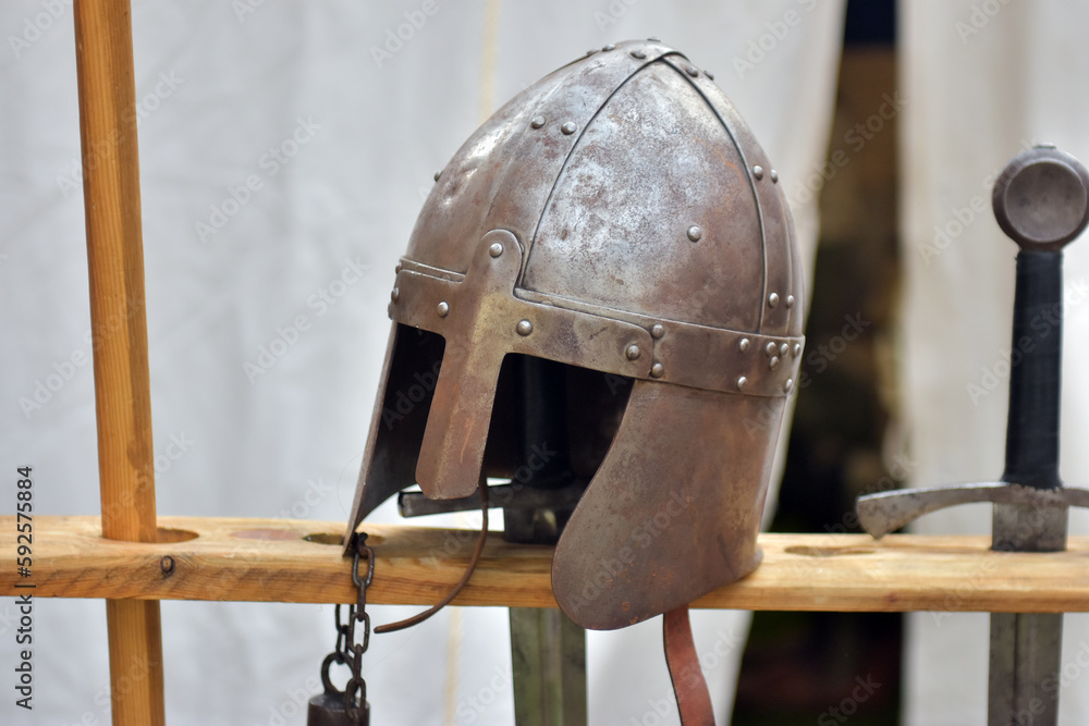 Fototapeta premium Middle age helmet in close-up.