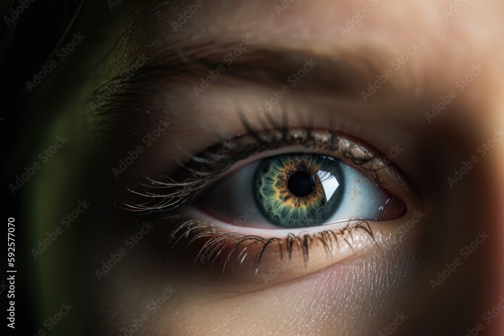 A close-up shot of a person's eye, with beautiful lighting and reflections