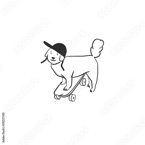 Hand drawn vector abstract graphic line art collection with diverse cute funny cartoon dogs characters.Vector illustration of funny cartoon different breeds dogs in trendy flat style. Line dog icon.