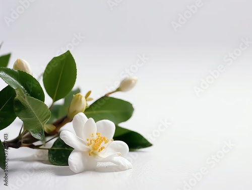 Jasmine flower on white background, suitable for product ads, wedding invitation. Generative ai © Hendrikus