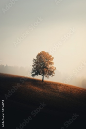 Superb Minimalism tree in Autumn Landscape, generative IA