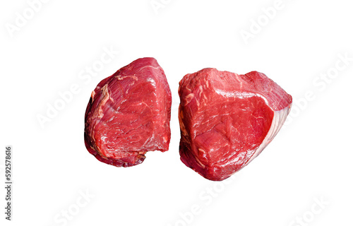 Raw Prime Black Angus Tenderloin beef steaks. Isolated, transparent background