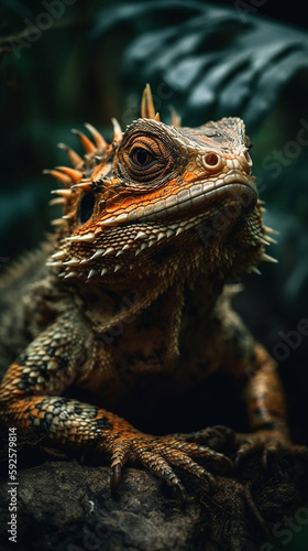 Tuatara In Realistic Photography Style In Colorful Tropical Jungle Detailed Portrait Front Lock Generative Ai Digital Illustration Part 140423