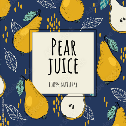 Pear juice. Flat vector illustration. Price tag, label, packaging and product poster. Minimalistic, modern label.