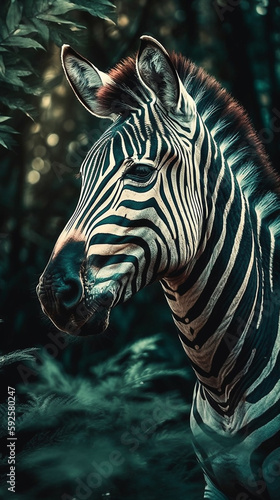 Zebra In Realistic Photography Style In Colorful Tropical Jungle Detailed Portrait Front Lock Generative Ai Digital Illustration Part 140423