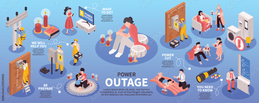 Power Outage Isometric Infographics Stock Vector | Adobe Stock