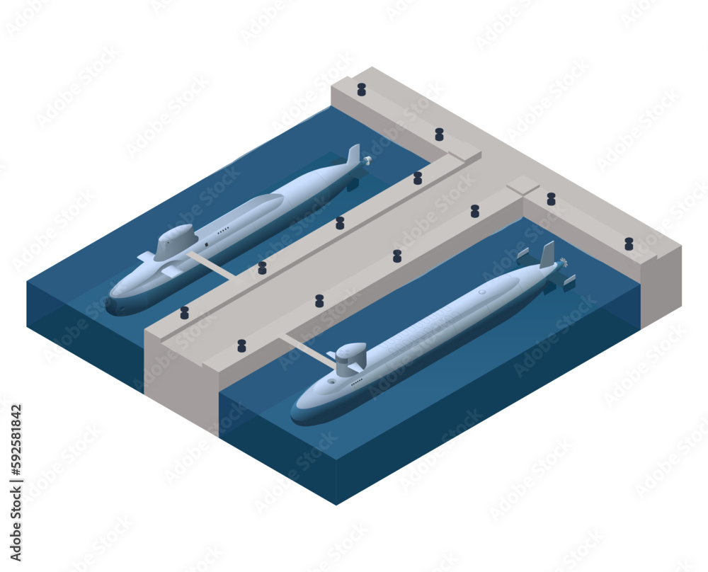 Isometric Submarines Dockside Composition Isometric Submarines Dockside Composition