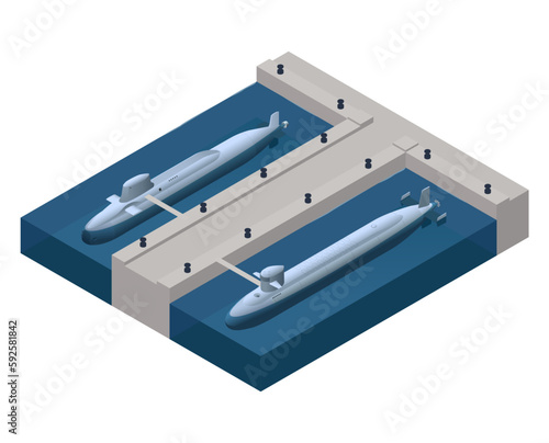 Isometric Submarines Dockside Composition