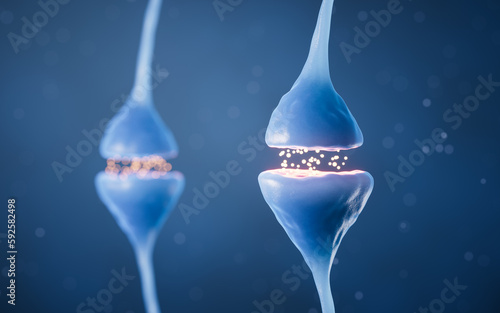 Canvastavla Synapse of neuron cell, biology concept, 3d rendering.