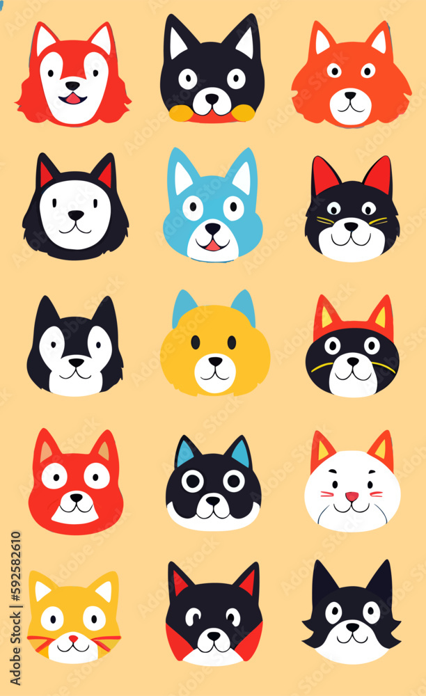 Cartoon animal heads funny cute vector illustration 