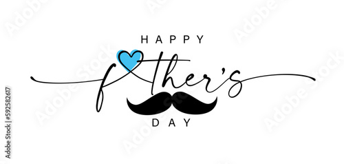 Happy father's day day wishes with heart. Best dad ever, elegant calligraphy with love sign and mustache. Vector text illustration for Fathers Day card or sale banner