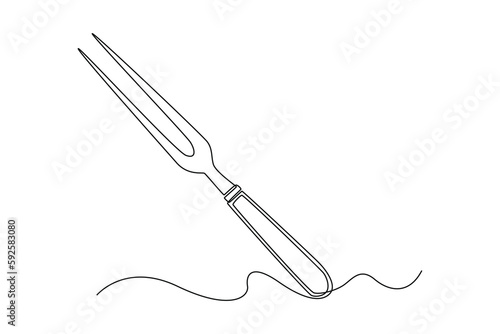 Single one line drawing carving fork. Tableware concept. Continuous line draw design graphic vector illustration.