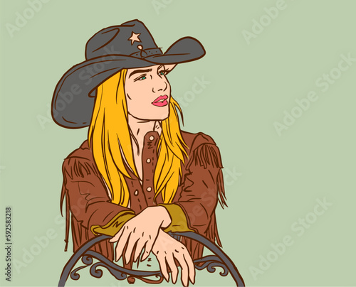 girl in a hat posing vector for card decoration illustration
