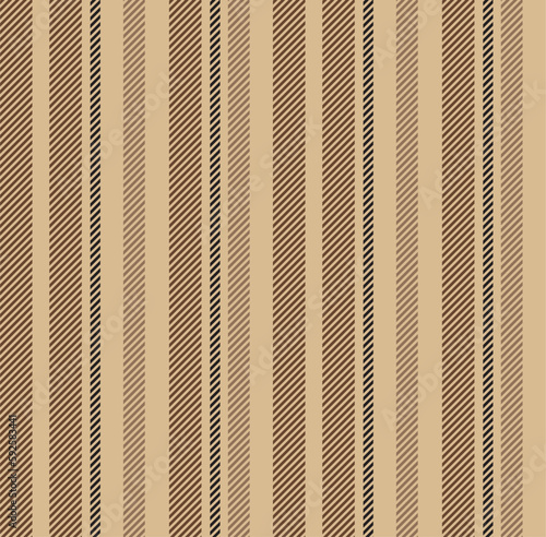 Geometric stripes textile background. Vector seamless pattern in brown and beige colors. Striped fabric texture.