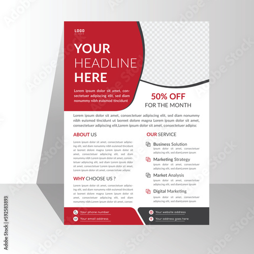 modern creative clean corporate abstract red black gradient business flyer and brochure design template. A4 size Half page simple design.