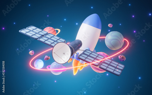 Fototapeta Naklejka Na Ścianę i Meble -  Rocket and outer space, 3d rendering.