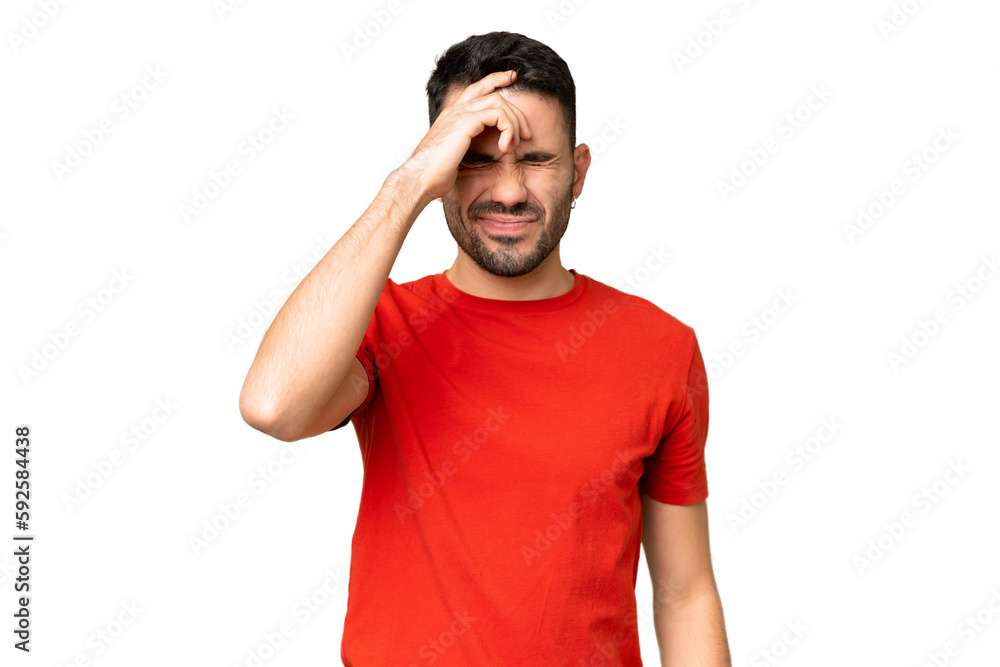 Young handsome caucasian man over isolated chroma key background with headache Young handsome caucasian man over isolated chroma key background with headache