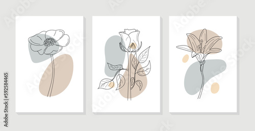 Abstract floral wall art collection. set of flowers with organic shapes for print, wallpaper, interior, poster, cover, banner. Vector illustration © Narek