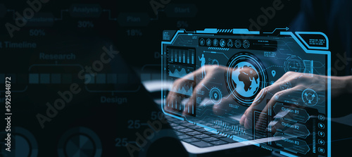 Intelligence, Business Analytics with Key Performance Indicators, social network. Working Data Analytics and Data Management Systems and Metrics connected to corporate strategy database for Finance
