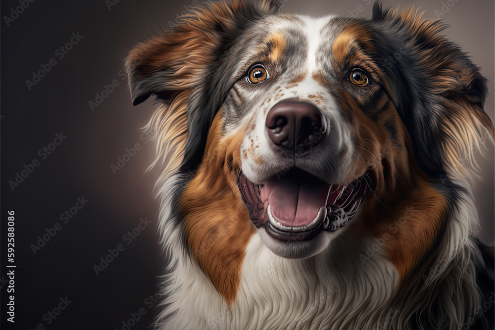 portrait of a border collie breed dog on a black background. Ai generative