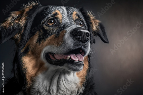 portrait of a border collie breed dog on a black background. Ai generative