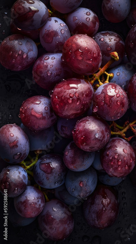 Fresh Grapes background, adorned with glistening droplets of water. Ai generative