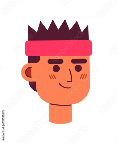 Smiling man with athletic headband semi flat vector character head. Sportsman. Editable cartoon style face emotion. Simple colorful avatar icon. Spot illustration for web graphic design and animation