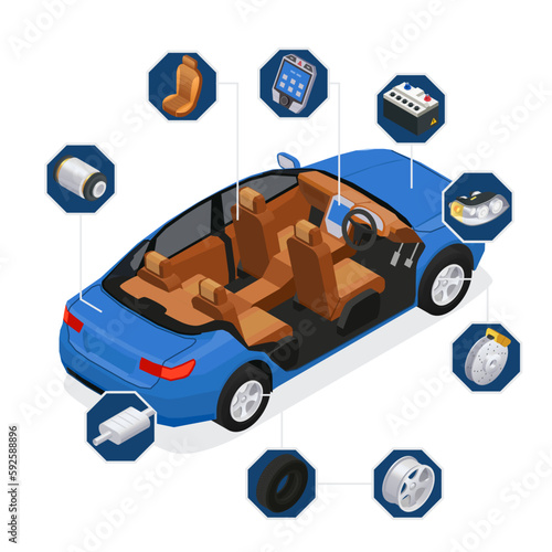 Car Parts Isometric Icons