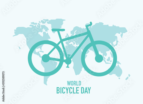 World Bicycle Day, bicycle sign, bicycle silhouette on world map background, vector illustration in flat style
