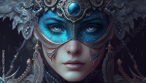 Amazing Mesmerizing Mysterious Fairy Woman Face Portrait AI Generated Artwork. AI Generative Beauty Young Woman Person Face Artificial Art Pattern Background.