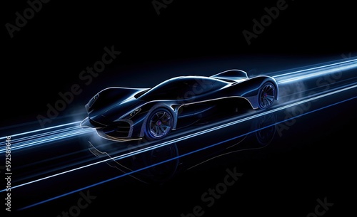 futuristic sport car driving speedily with light reflections in the dark © Fotostockerspb