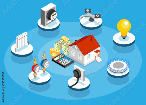 Household Public Utilities Isometric Concept