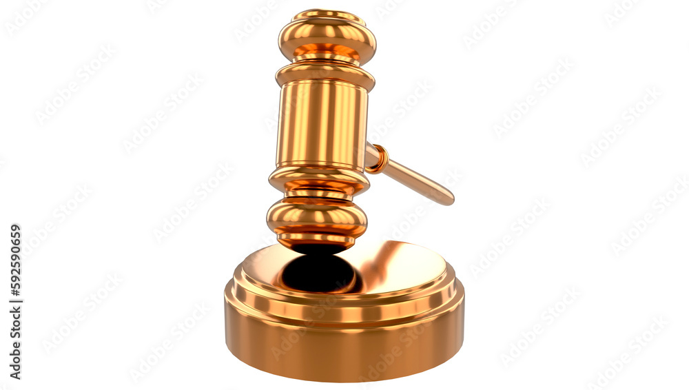 Golden gavel isolated on transparent background 3D Golden gavel Stock