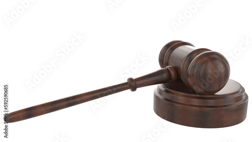 Wooden gavel isolated on transparent background - 3D wooden gavel