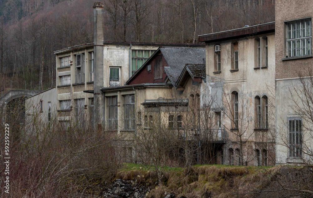 abandoned textile factory in the Glarus valley in Switzerland