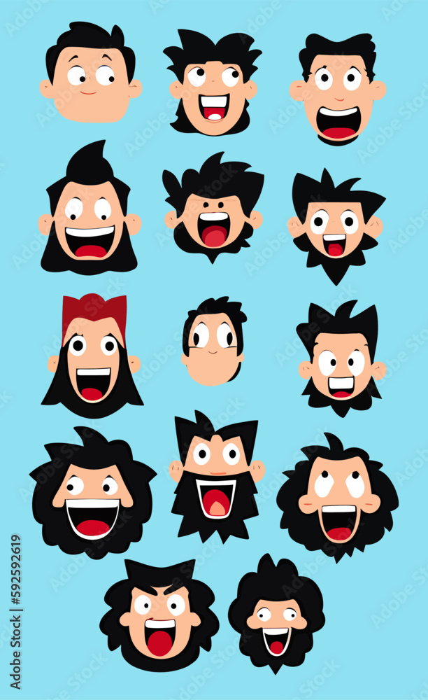 Cartoon characters funny faces comic vector set illustration Cartoon characters funny faces comic vector set illustration