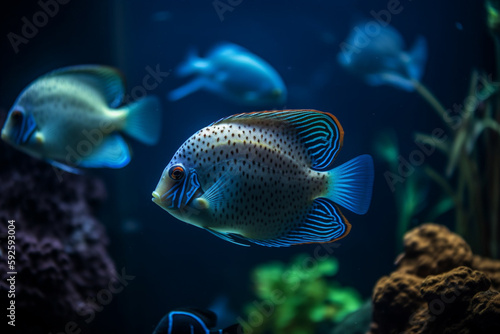 Colorful exotic fish in a tank. Generative AI