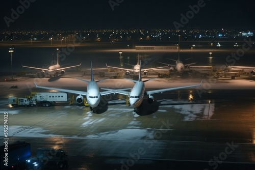 Wallpaper Mural airplane in the night made with generative ai Torontodigital.ca