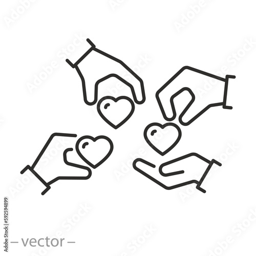 donation icon, give help to those in need, charity concept, care volunteering, thin line symbol - editable stroke vector illustration