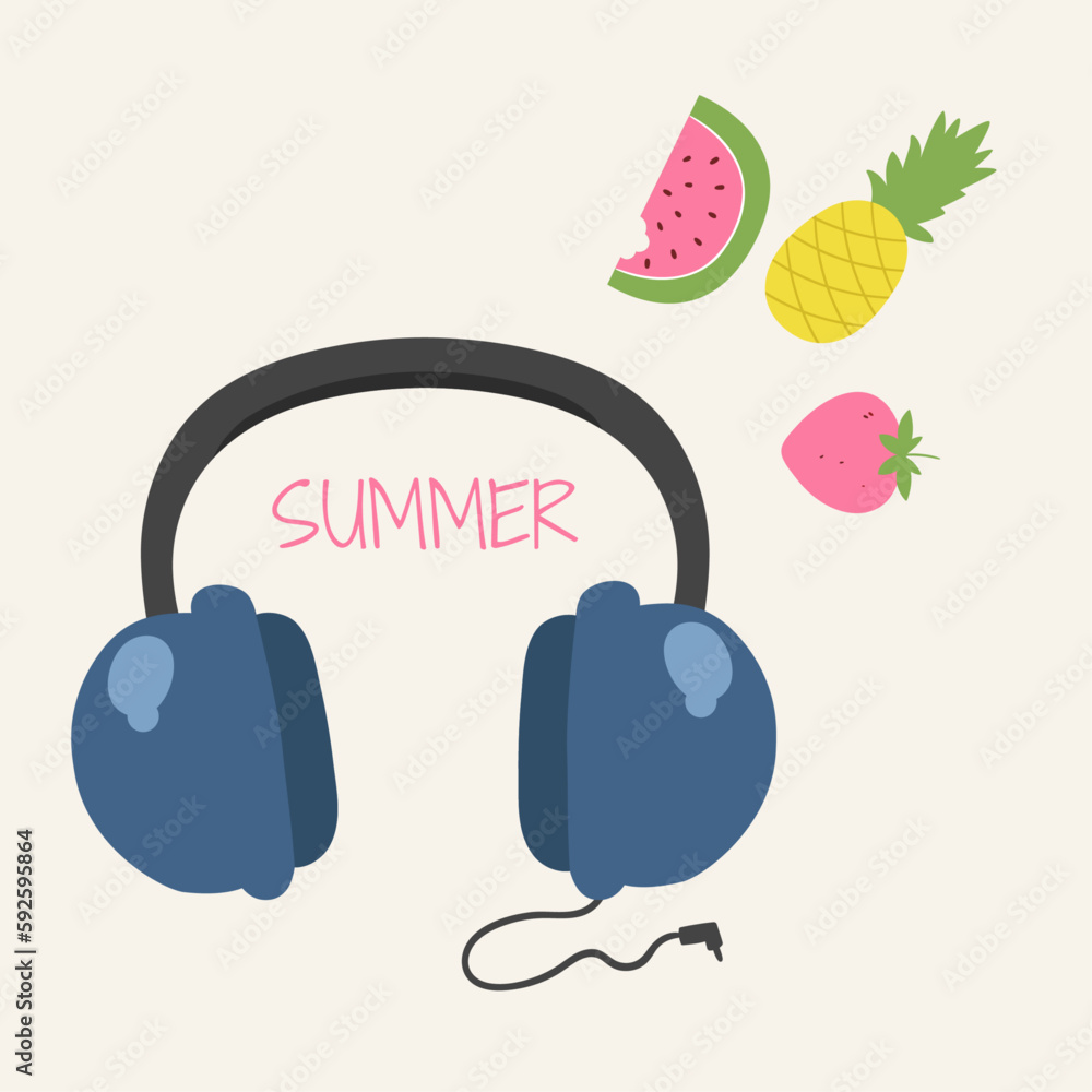 Flat Design Summer Headphones with Fruits