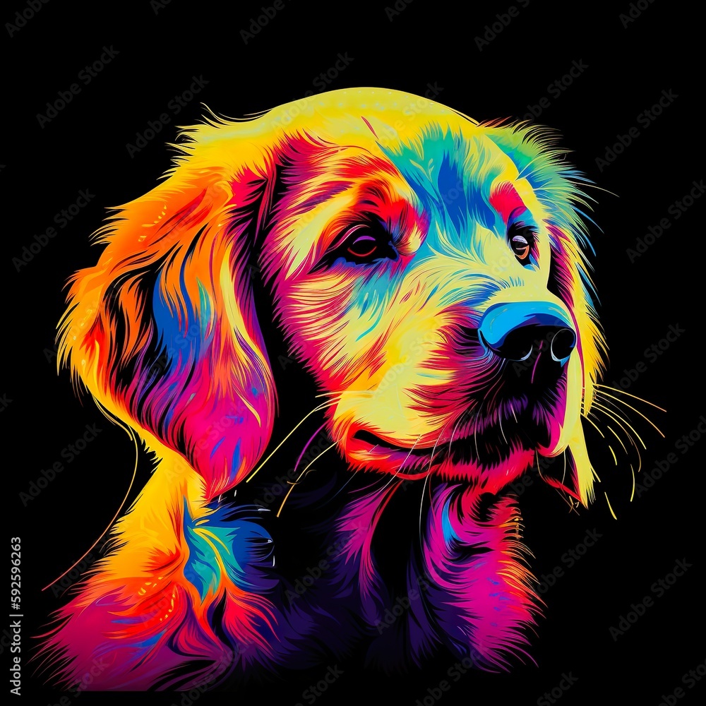 neon art golden retriever puppy