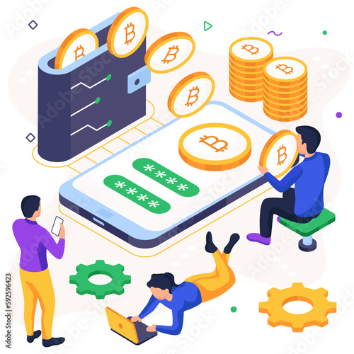 Trendy design illustration of mobile bitcoin